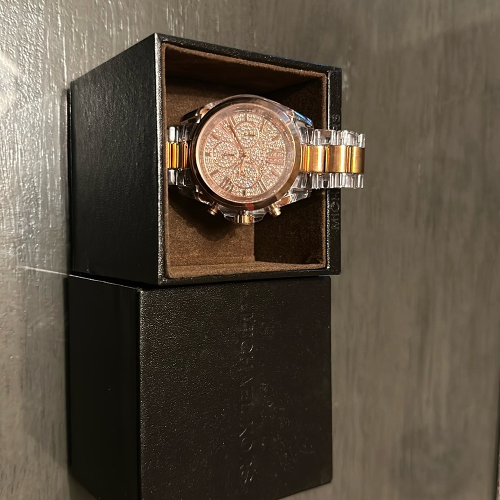 Michael Kors MK5905 Bradshaw Clear Acrylic Bracelet Rose Gold Chronograph Watch
